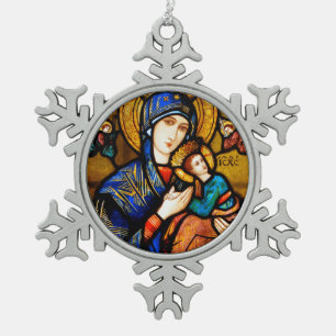 Glory To Jesus And Mary Snowflake Pewter Christmas Ornament