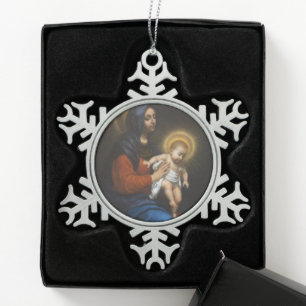 Glory To Jesus And Mary Snowflake Pewter Christmas Ornament