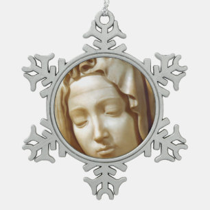 Glory To Mary Snowflake Pewter Christmas Ornament