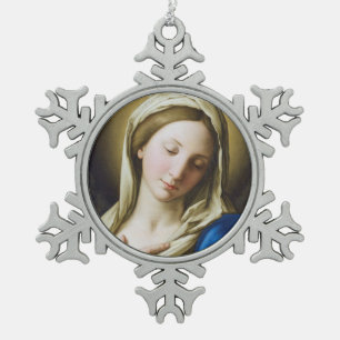 Glory To Mary Snowflake Pewter Christmas Ornament