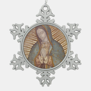 Glory To Mary Snowflake Pewter Christmas Ornament