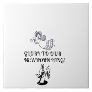 Glory To Our Newborn King Angel Playing Horn Ceramic Tile