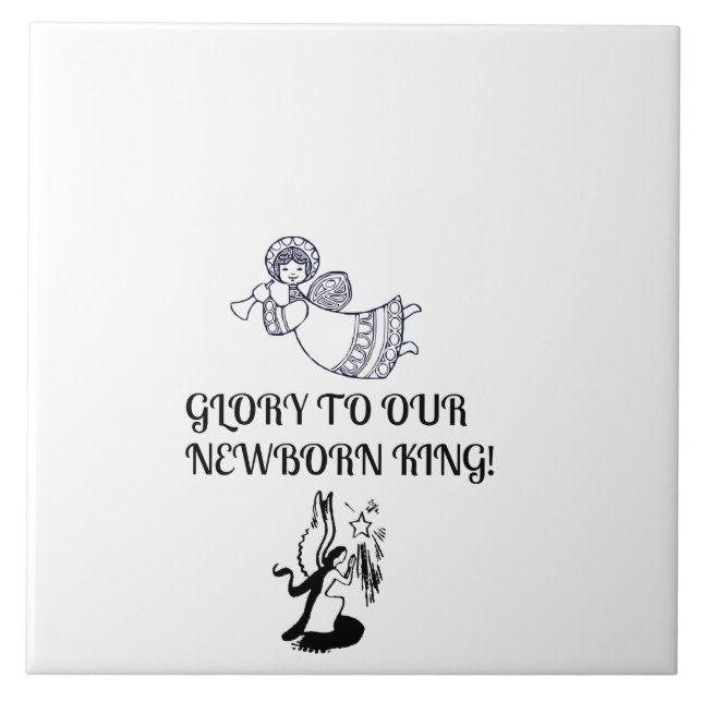 Glory To Our Newborn King Angel Playing Horn Ceramic Tile (Front)