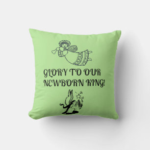 Glory To Our Newborn King Angel Playing Horn Cushion