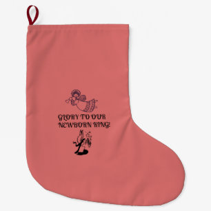 Glory To Our Newborn King Angel Playing Horn Large Christmas Stocking