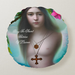 glory to saint therese of lisieux round cushion