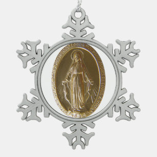 Glory To The Miraculous Medal Snowflake Pewter Christmas Ornament