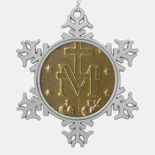 Glory To The Miraculous Medal Snowflake Pewter Christmas Ornament