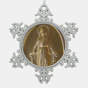 Glory To The Miraculous Medal Snowflake Pewter Christmas Ornament