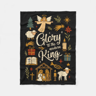 Glory To The Newborn King Christmas Nativity Scene Fleece Blanket