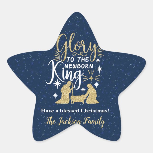 Glory to The Newborn King Glitter Star Sticker (Front)