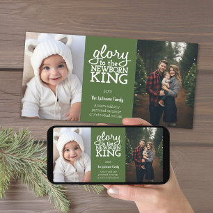 Glory to the Newborn King Green White Photo Holiday Card