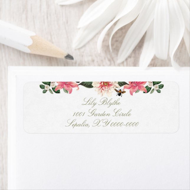 Gloryful Garden Pink Lily Return Address Label (Insitu)