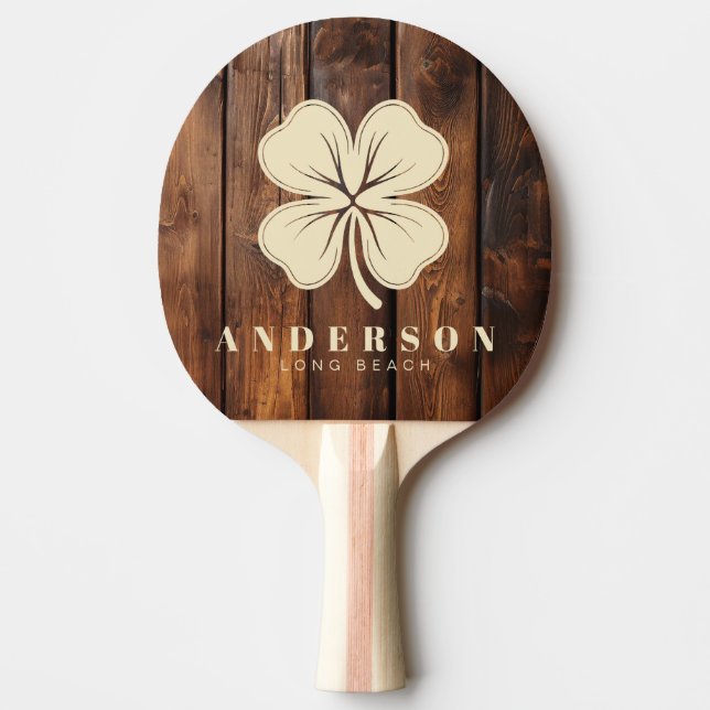 Gloss Stain Boards Four Leaf Clover with Name Ping Pong Paddle (Front)