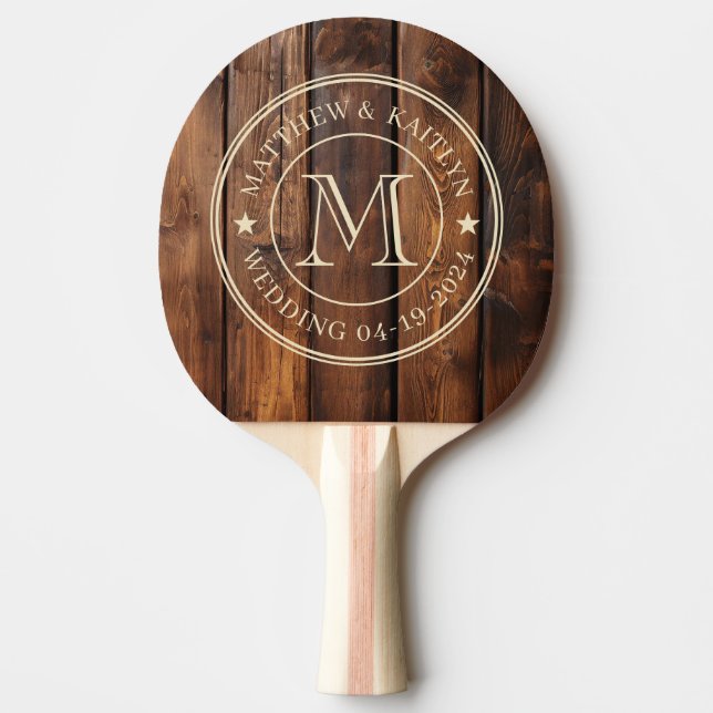 Gloss Stain Boards Wedding Monogram Star Ping Pong Paddle (Front)