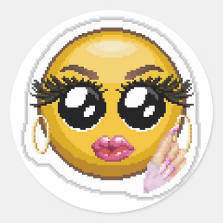 Glossed Up Barb Pixel Art Emoji Classic Round Sticker