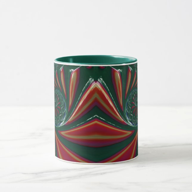 GLOSSY 3D Glossy Green Red Xmas Fractal ~ Mug (Center)