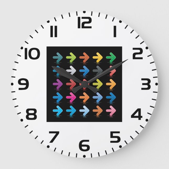 Glossy Arrows Set Vibrant Directional Pointers Large Clock (Front)