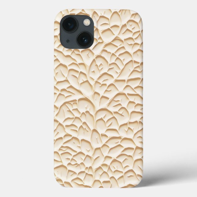 Glossy Beige iPhone Case with Textured Relief (Back)