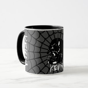 Glossy Black and Grey Skull Custom Name Mug