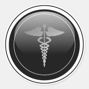 Glossy Black - Caduceus Symbol Classic Round Sticker