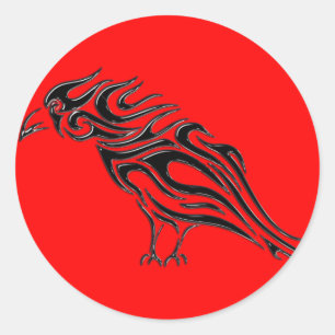 Glossy Black Raven Tattoo Classic Round Sticker