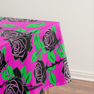 Glossy Black Roses On A Hot Pink Background Tablecloth