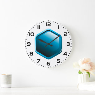 Glossy Blue Hexagon Icon Modern Geometric Large Clock