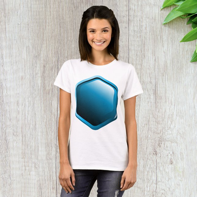 Glossy Blue Hexagon Icon Modern Geometric T-Shirt (Creator Uploaded)