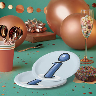 Glossy Blue Information Icon Symbol Paper Plate