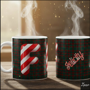 Glossy Candy Cane Striped Christmas Letter F Coffee Mug