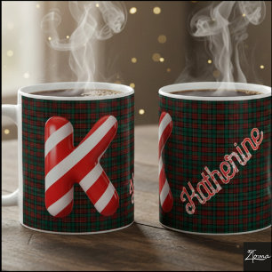 Glossy Candy Cane Striped Christmas Letter K Coffee Mug