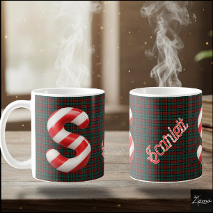 Glossy Candy Cane Striped Christmas Letter S Coffee Mug