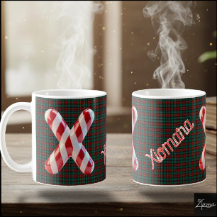 Glossy Candy Cane Striped Christmas Letter X Coffee Mug