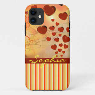 Glossy Candy Red Orange Heart Tree Flourish Yellow iPhone 11 Case
