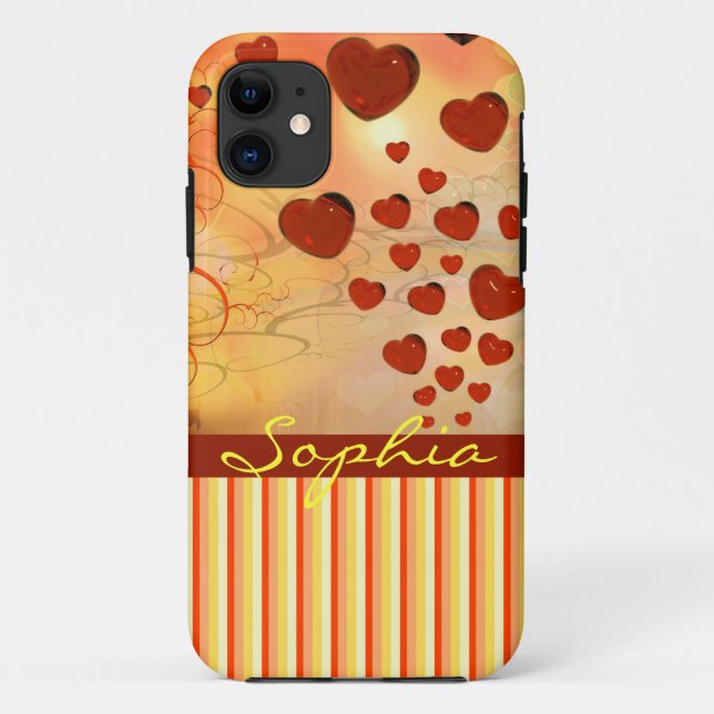 Glossy Candy Red Orange Heart Tree Flourish Yellow Case-Mate iPhone Case (Back)