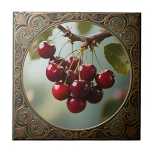 Glossy Cherries Vintage Ceramic Tile