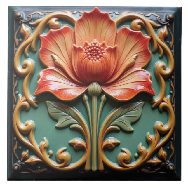 Glossy Citrus Bloom Ceramic Tile (Front)