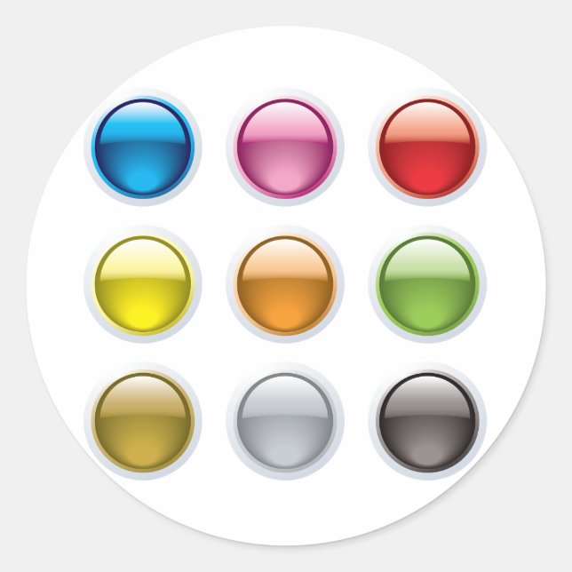 Glossy Coloured Button Icons Set Classic Round Sticker (Front)