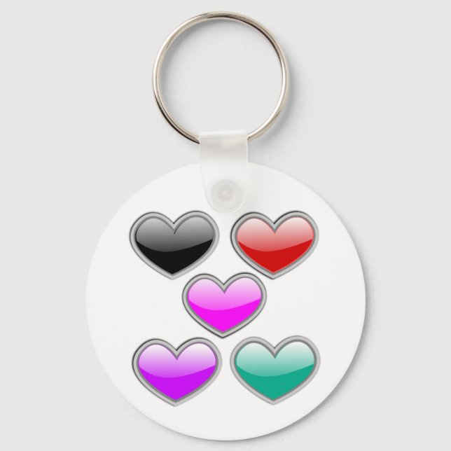 Glossy Coloured Hearts Keychain (Front)