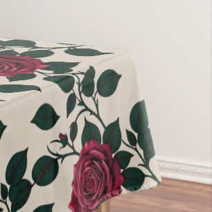 Glossy Crimson Roses With Dark Green Leaves Tablecloth