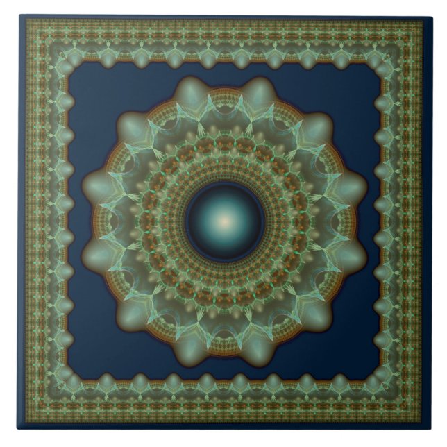 Glossy fabulous fractal ornament ceramic tile (Front)