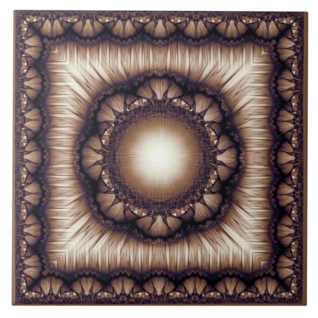 Glossy floral fractal framed pattern ceramic tile (Front)