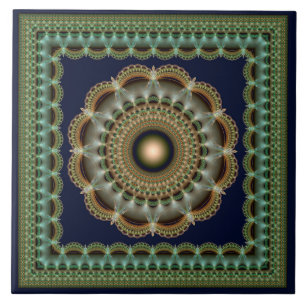 Glossy fractal ornament ceramic tile