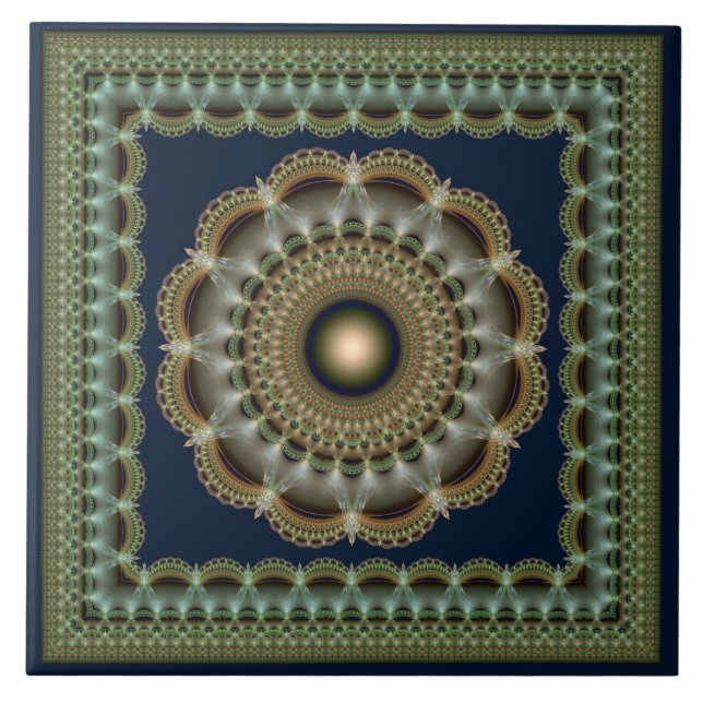 Glossy fractal sacred ornament ceramic tile (Front)
