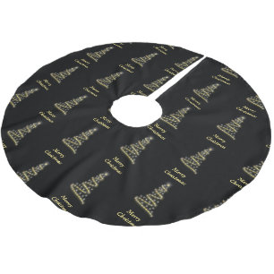 Glossy gold Christmas tree black Brushed Polyester Tree Skirt