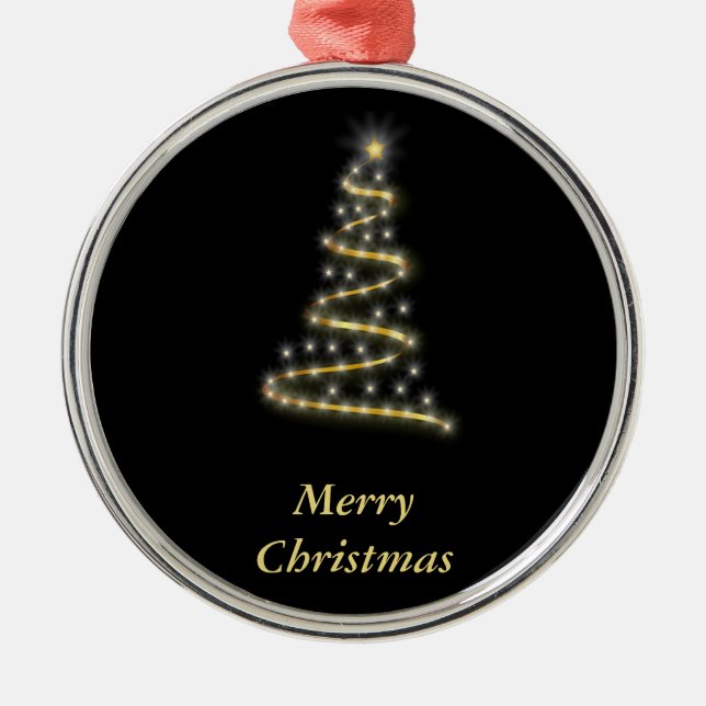 Glossy gold Christmas tree black Metal Ornament (Front)