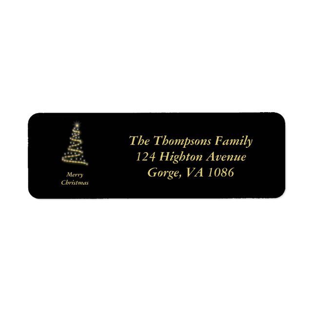 Glossy gold Christmas tree black Return Address Label (Front)