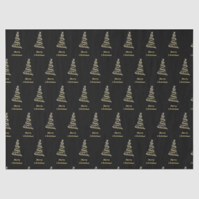 Glossy gold Christmas tree black Tissue Paper (Front)