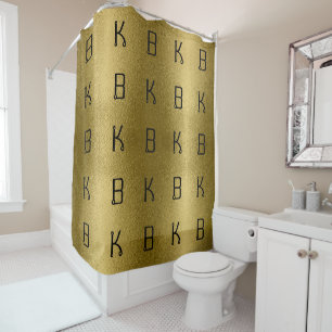 Glossy Gold Metal Texture Initials Personalised Shower Curtain